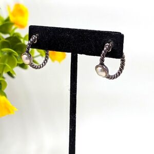 Pearl and Silver Plated Twisted Design Vintage Hoop Earrings